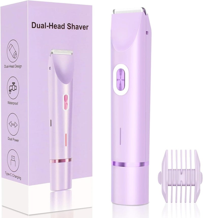 Mpotmiy New 2-in-1 Electric Bikini Trimmer for Women - Dual Head Electric Razor,Waterproof Painless Bikini Shaver, Pubic Hair Trimmer for Private Area & Body Hair, Purple - Image 1